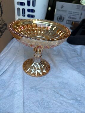 Amber Carnival Glass Compote Pedestal Bowl - Home Dining Serveware